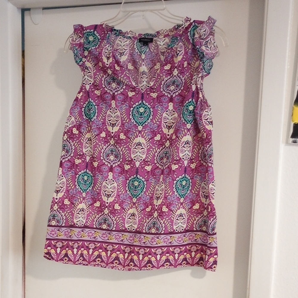 Talbots Purple Patterned Sleeveless Tank Top with Teal Accents